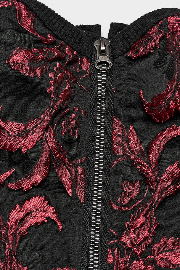 Steampunk Sleeveless Jacquard Print Metal Buckle Strap Metal Zipper Hollow Lace-Up Women's Vest 4 Colors - Product - 32