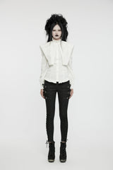 White Stand Collar Ruffle Lace-Up Women's Gothic Blouse - Product - 4