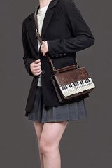 Brown Piano Embroidered Lace Vintage Lolita Backpack - Product - 2