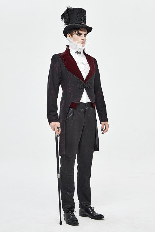 Black And Red Retro Embroidered Mens Gothic Coat - Product - 2