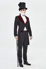 Black And Red Retro Embroidered Mens Gothic Coat - Product - 2