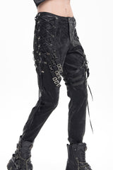 Black Buckle-up Spaghetti Straps Stitching Men's Gothic Pants - Product - 2
