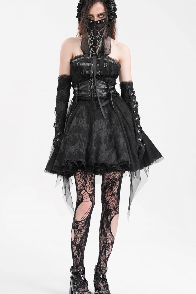 Black Halterneck Backless A-Line Women's Gothic Punk Short Dress - Product - 4
