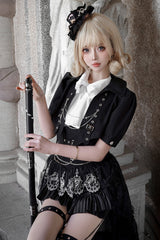 Black Lapel Collar Short Sleeves Lace Prince Ouji Lolita Three-piece Set - Product - 12