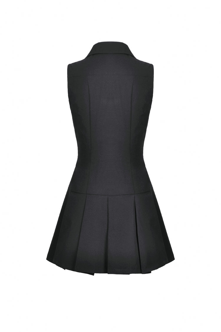 Black Point Collar Sleeveless Skull Zip Women's Punk Dress - Product - 11