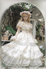 Multi-Color [Daisy Poetry] Print Ruffle Hollow Embroidery Lace Sweet Elegant Princess Lolita Jsk Dress - Product - 6