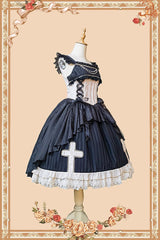 Black Eternal Life Song Print Cross Embroidery Sleeveless Ruffle Gothic Lolita Dress - Product - 8