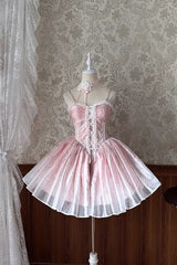 Pink Sleeveless Ruffle Bowknot Sweet Princess Fish Bone Bridesmaid Lolita Jsk Dress - Product - 3