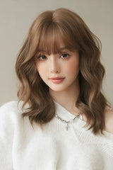 Caramel Warm Brown Korean Wool Curly Sweet Lolita Wig with Full Air Bangs - Product - 2