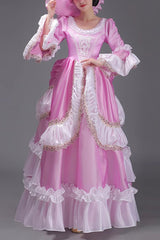European Style Long Sleeves Multi-layer Ruffle Classic Elegant Princess Victorian Dress 3 Colors - Pink - 1