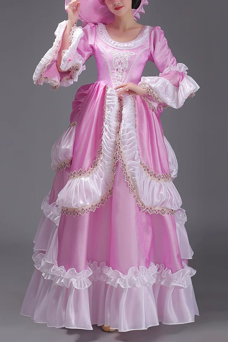 European Style Long Sleeves Multi-layer Ruffle Classic Elegant Princess Victorian Dress 3 Colors - Pink - 1