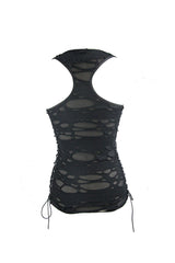 Black Broken Holes Side Lace Up Women's Punk Vest - Product - 7
