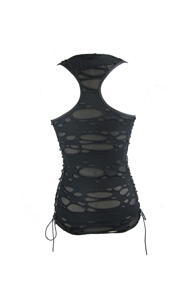 Black Broken Holes Side Lace Up Women's Punk Vest - Product - 7