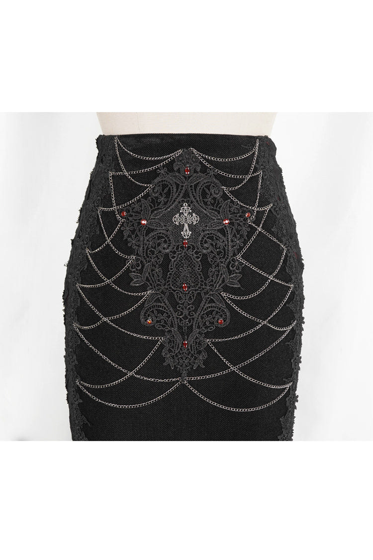 Black/Red High Waisted Embroidery Stitching Lace Women's Gothic Skirt - Product - 8