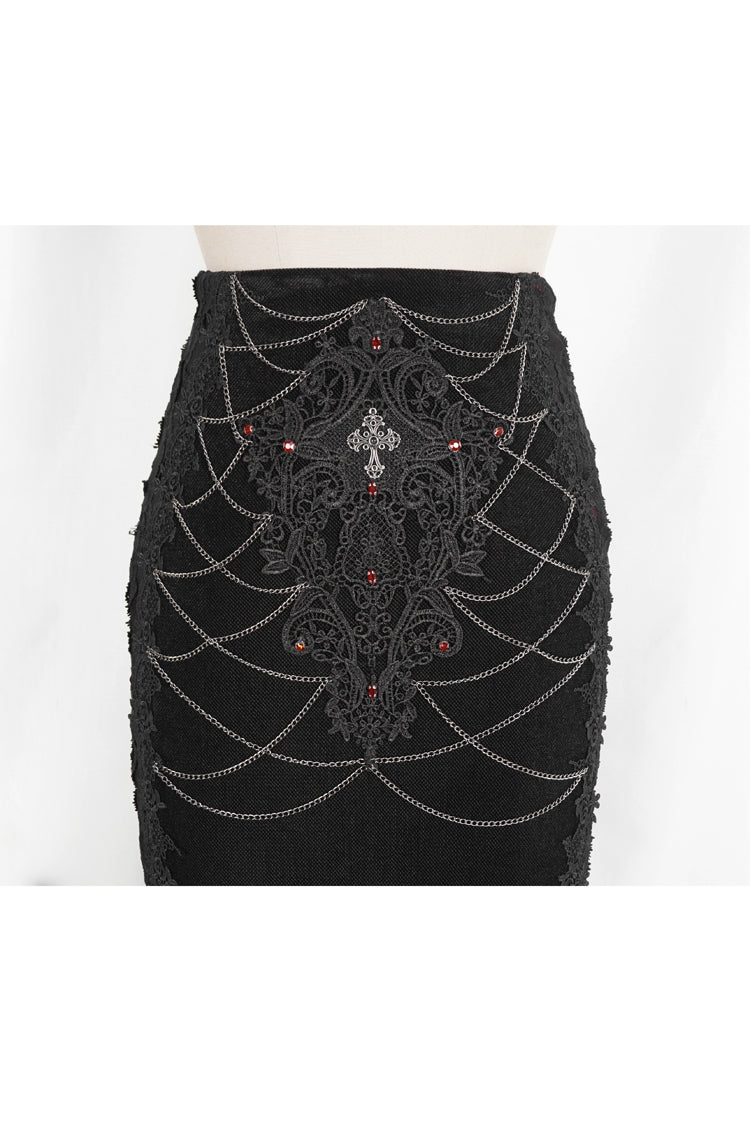 Black/Red High Waisted Embroidery Stitching Lace Women's Gothic Skirt - Product - 8