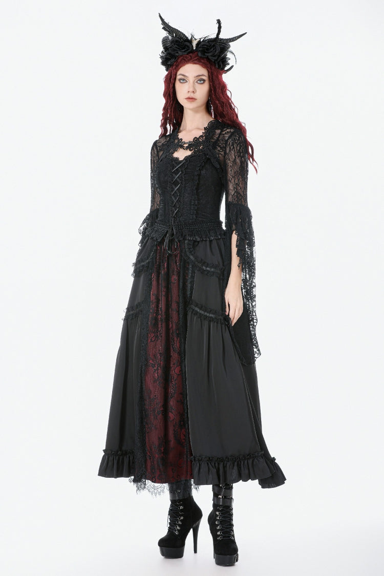 Black Women's Gothic Lace Flare Long Sleeve Crop Shrug - Product - 2