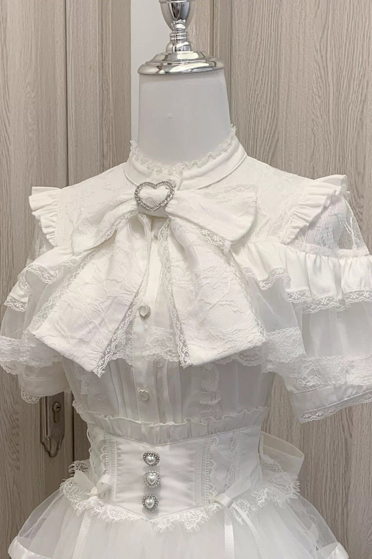 Sweet Ruffle Bowknot Lace Jirai Kei Japanese Blouse 2 Colors - White - 3