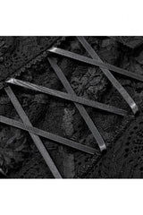 Black Ruffled Mock Neck Floral Cross Lace Splice Sheer Mesh Sleeveless Lace-Up Women's Gothic Dress - Product - 19