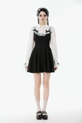 Black/White Faux Two-Piece Doll Collar Long Sleeves Lace-Up Women's Lolita Gothic Graduation Dress - Product - 5