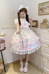 Yellow [Cute Rabbit Sweet Cake] Print Ruffle Bowknot Lace Sweet Lolita Jsk Dress - Product - 7