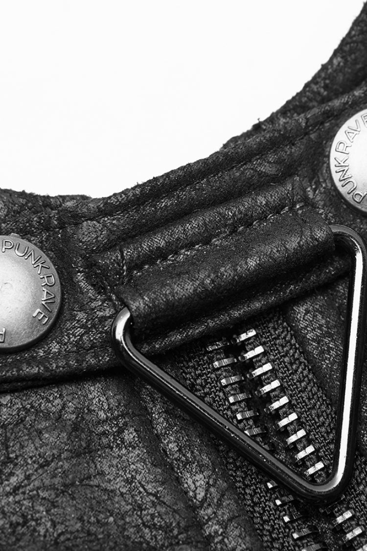 Black Stand Collar Sleeveless Metal Buckle Leather Strap Womens Gothic Cloak - Product - 5