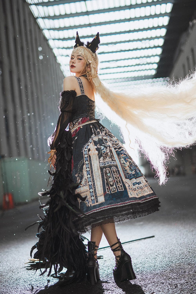 Dusk Best Egyptian Style Print Ruffle Gothic Lolita Dress 3 Colors - Product - 8