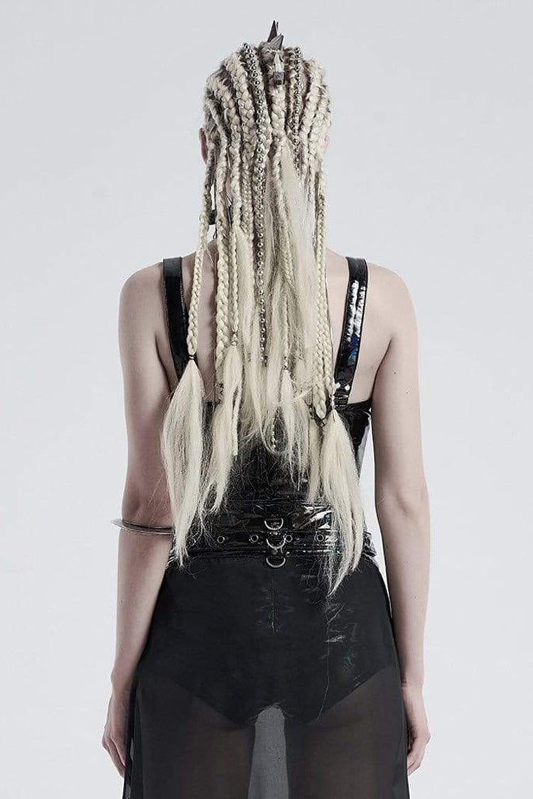 Black Knit Metal Buckle Shoulder Strap Splice Mesh Press Glue Women's Punk Vest - Product - 3