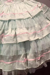 Green Triple-Layered Ruffle Bowknot Lace Fishbone Sweet Ballet Lolita Jsk Dress (Shirt Included) - Product - 3