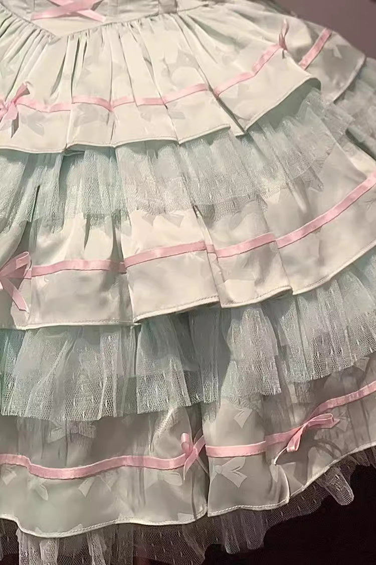 Green Triple-Layered Ruffle Bowknot Lace Fishbone Sweet Ballet Lolita Jsk Dress (Shirt Included) - Product - 3