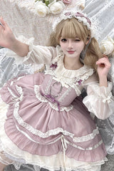 Pink Floating Light Dance Multi-layer Ruffle Embroidery Bowknot Lace Sweet Lolita Jsk Dress - Product - 2