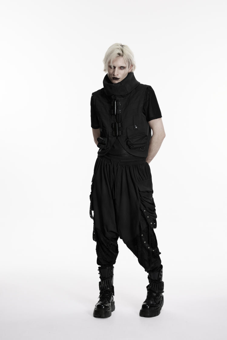 Black Studded Pleated Eyelet Men's Punk Handsome Cool Pants - Product - 4