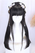 Retro Long Natural Ancient Full Headgear Hanfu Lolita Wig 2 Colors front view