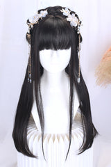 Retro Long Natural Ancient Full Headgear Hanfu Lolita Wig 2 Colors - Black - 1
