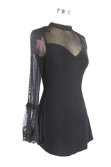 Black Shoulder Decals Feather Decoration Single Sleeve Splice Mesh Women's Gothic Knit - Product - 8