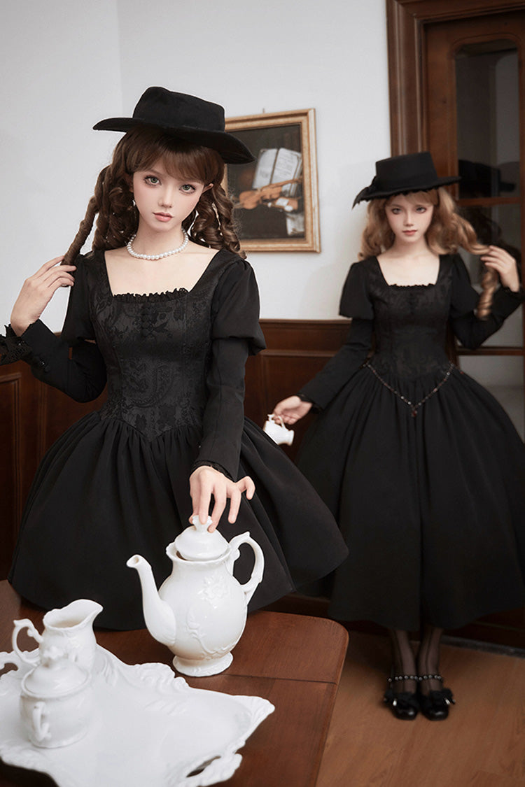 Black [Old Testament] Short Sleeves Ruffle Embroidery Bowknot Lace-Up Gothic Lolita Dress 2 Versions - Product - 10