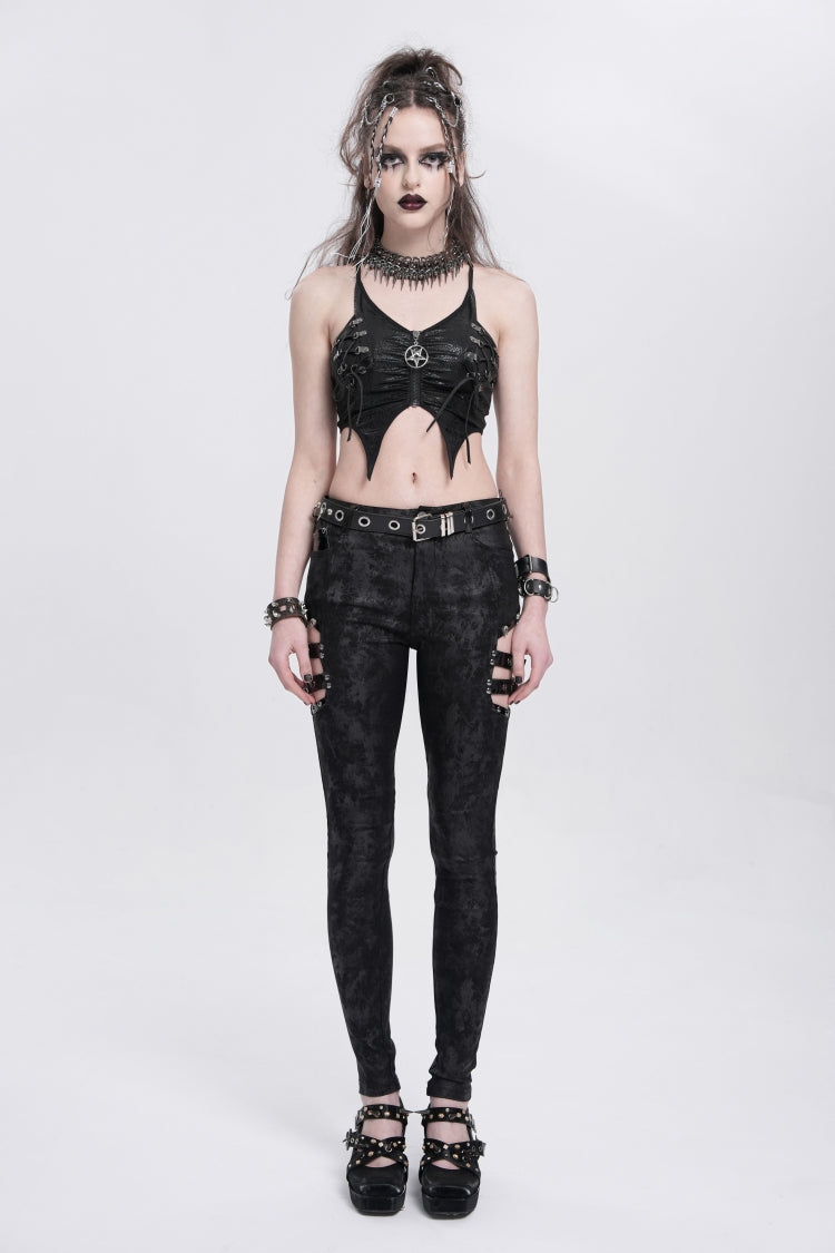 Black Sleeveless Stitching Irregular Mesh Women's Punk Tank Top - Product - 9