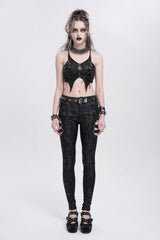 Black Sleeveless Stitching Irregular Mesh Women's Punk Tank Top - Product - 9