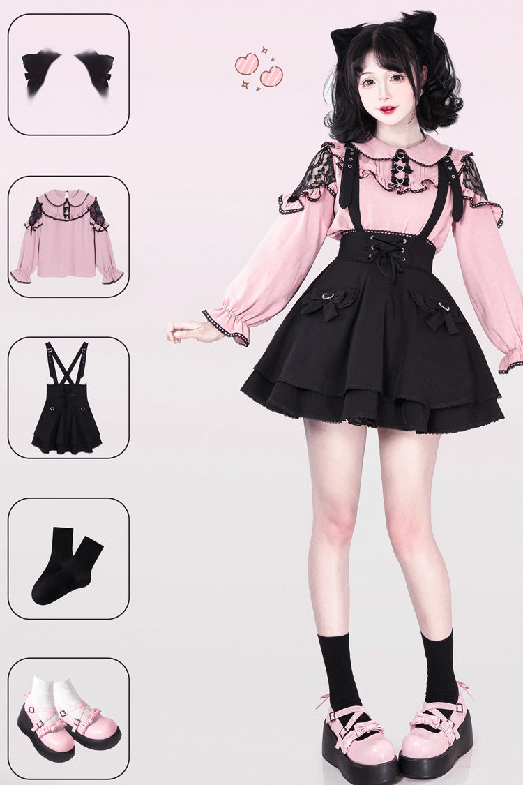 Black Ruffle Bowknot Sweet Jirai Kei Princess Strap Dress - Product - 8