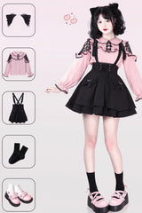 Black Ruffle Bowknot Sweet Jirai Kei Princess Strap Dress - Product - 8