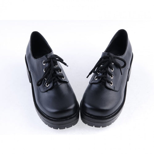 Black Synthetic Leather Round Toe Military Style Platform Lolita Shoes - Product - 3