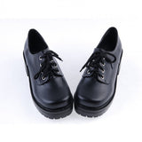 Black Synthetic Leather Round Toe Military Style Platform Lolita Shoes - Product - 3