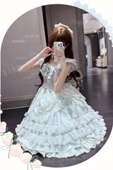 Blue [Fairy Tale Advent] Multi-Layered Ruffle Bowknot Lace Sweet Princess Gorgeous Lolita Tiered Dress - Product - 7