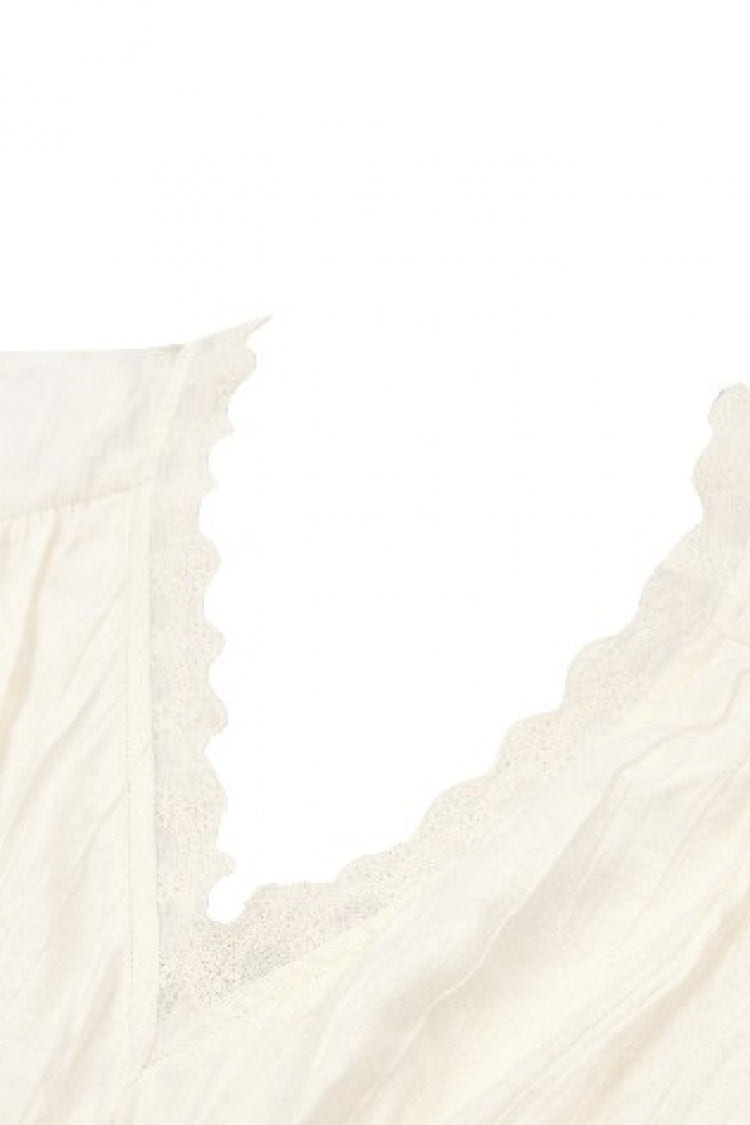 Beige V Collar Long Trumpet Sleeves Multi-Layered Lace-Up Women's Stempunk Blouse - Product - 10