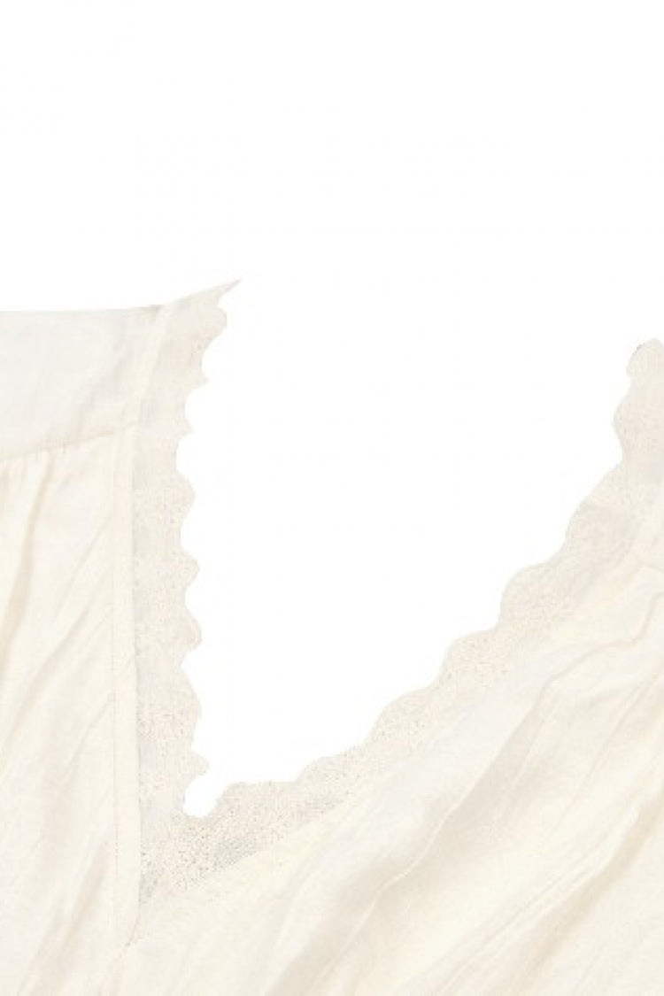 Beige V Collar Long Trumpet Sleeves Multi-Layered Lace-Up Women's Stempunk Blouse - Product - 10