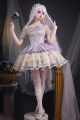 Purple/Ivory Dance of Time Triple-Layered Ballet Style Bowknot Lace-Up Sweet Lolita Jsk Dress - Product - 2