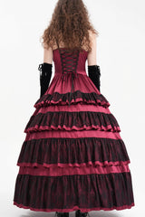 Red Multi-Layered Ruffle Lace-Up Mesh Women's Gothic Dress - Product - 3