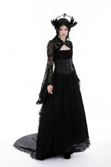 Black Long Flared Sleeves Ruffled Lace Women's Gothic Cape - Product - 7