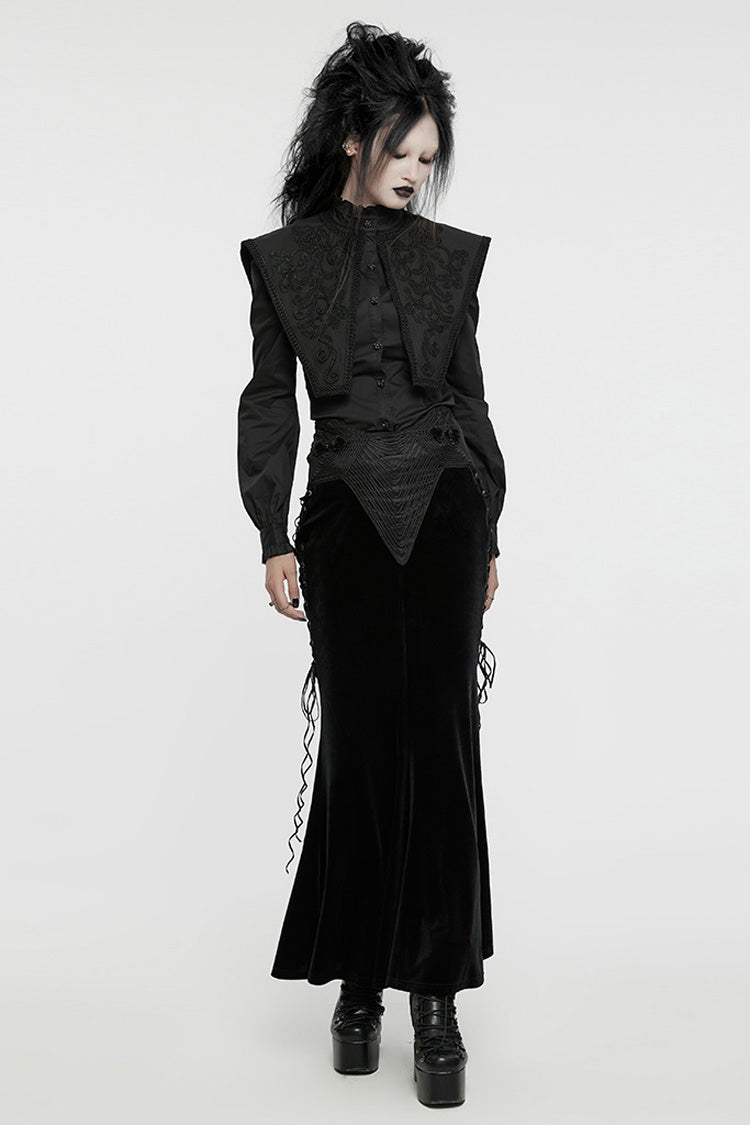 Black Stand Collar Ruffle Lace-Up Women's Gothic Blouse - Product - 4