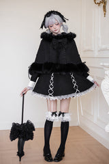 Black/White [Rose Doll] Square Collar Long Sleeves Bowknot Lace-Up Gothic Lolita Dress Set 2 Versions - Product - 21
