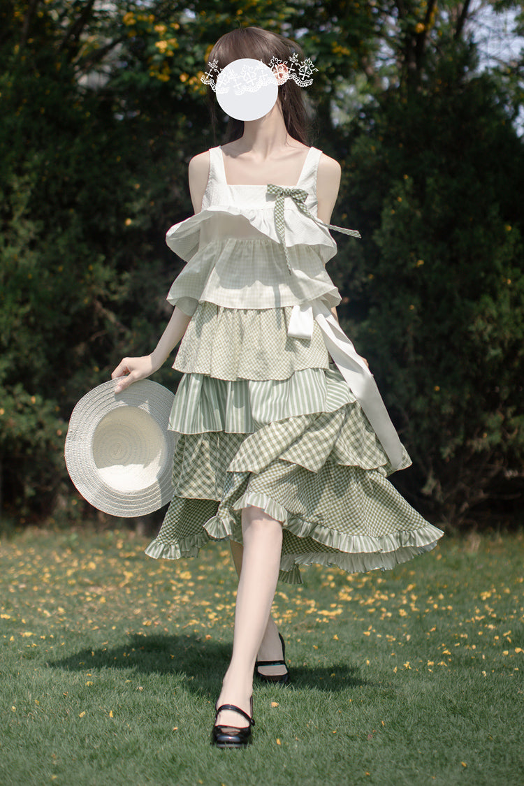 Green [Go To The Forest] Multi-Layered Print Ruffle Holiday Sweet Lolita Jsk Dress - Product - 2